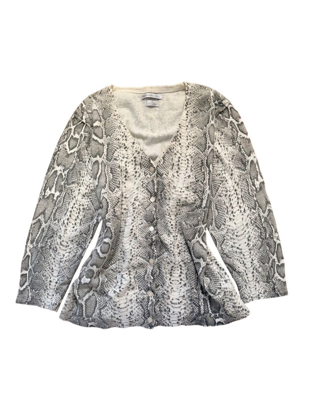 Van Heusen Studio Snakeskin Print Cardigan Womens Large Grey White Indie Sleaze - Picture 2 of 6